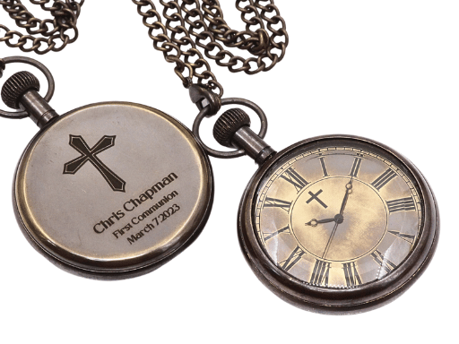 Handmade Brass Pocket Watch With Wooden Box church dial