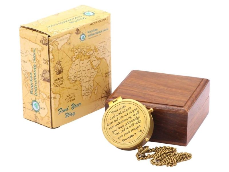 Trust in The Lord, Proverbs 3:5-6, Solid Brass Engraved Directional Compass with Leather Case | Baptism Gifts for Boys Girls, First Communion, Confirmation, Christian Gifts for Men, Catholic Gifts
