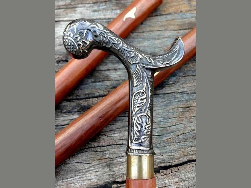 Vintage Brass Floral Handle Wooden Walking Cane – Handcrafted Walking Stick for Men & Women, 36 Inch Foldable Designer Victorian Cane with Solid Rosewood Shaft – Collectible Gift for Gentlemen & Seniors