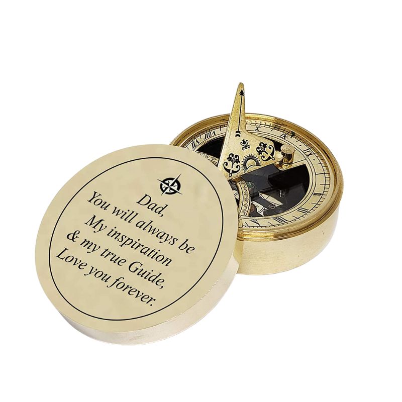 Engraved Sundial Compass with Wooden Box from Son Daughter to Dad Birthday Gifts Graduation Day Gift Gift for Dad