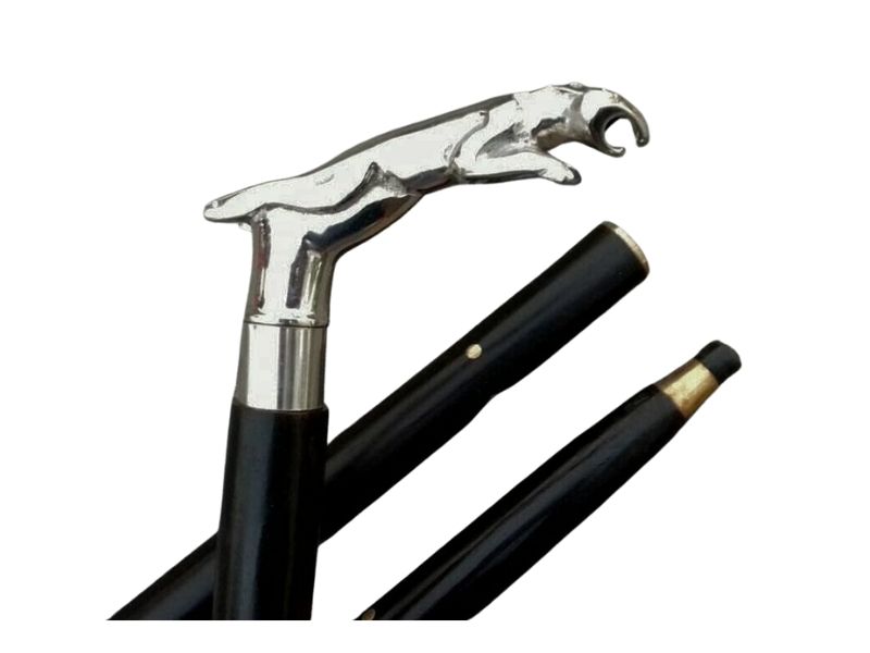 Jaguar Head Handle Walking Stick – Vintage Brass Chrome Panther Cane – 3 Fold Wooden Walking Cane for Men & Women – Collectible Decorative Walking Stick Gift for Father, Grandfather, Gentleman