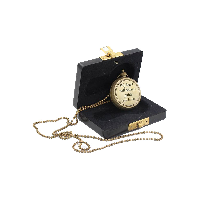 Antique Nautical Vintage Directional Magnetic Compass Engraved Quote !MY HEART! Necklace with Wooden Box