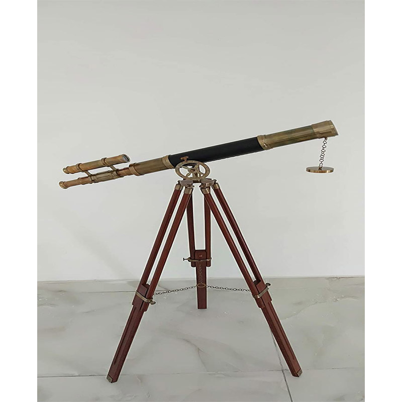 Maritime Brass Antique Double Barrel Designer Telescope with Wooden Tripod Floor Standing Telescopic Tripod Antique Finish Telescope, Victorian Telescope A Beautiful Nautical