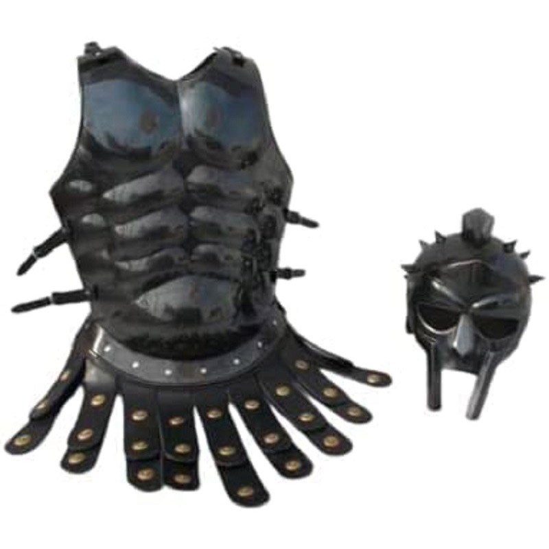 Medieval Roman Armor Spartan Costume W/Muscle Jacket Black Helmet 