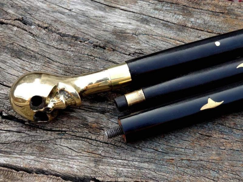 Vintage Brass Skull Walking Cane for Men and Women Black Wooden Walking Stick Antique Victorian Style Fancy Cane