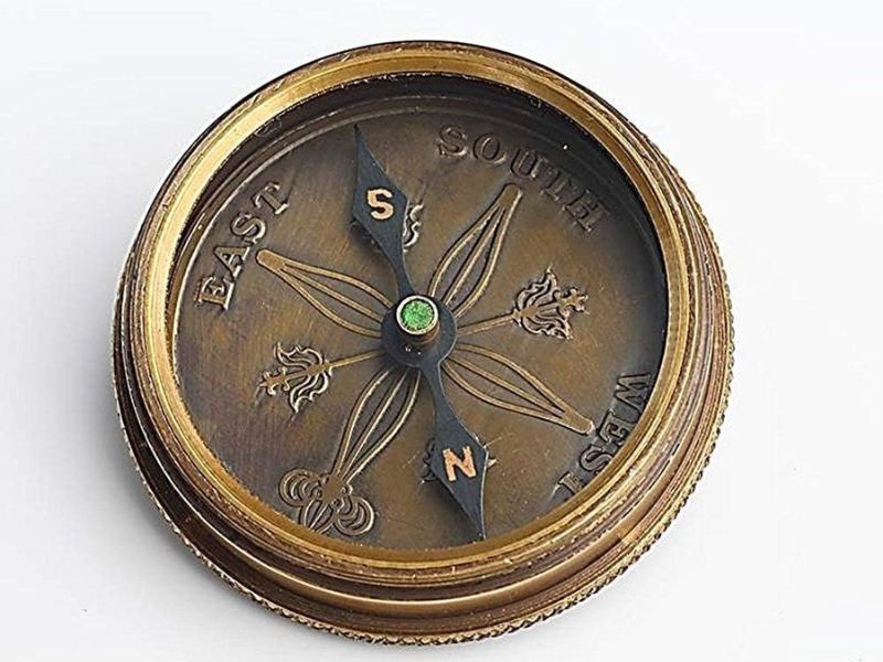 Solid Brass Compass with Leather Case – Engraved Tolkien Quote “Not All Those Who Wander Are Lost” – Vintage Adventure Compass Gift for Travelers, Readers, Graduates & Retirement