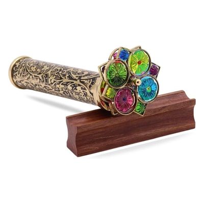 Handmade Giant Trigon Flower Brass Kaleidoscope with Hardwood Base – Artistic Collectible Optical Instrument, Unique Gift for Collectors, Art Lovers & Elegant Vintage Home Décor Display