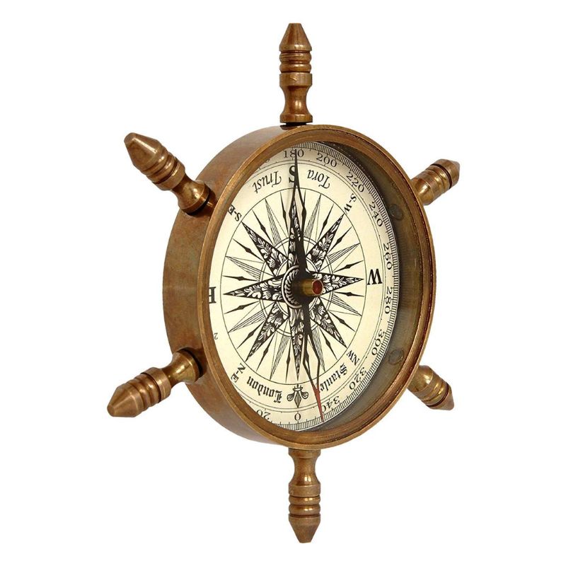 Vintage Star Brass Handmade Paperweight Direction Ship Wheel Lens Compass Beautiful Desktop Decorative & Gifting Item