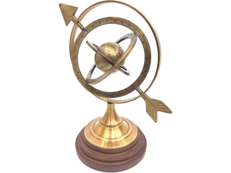 Brown Antique Brass Armillary Globe 12 Inch | Nautical Brass Sphere with Wooden Base | Handcrafted Lobe Armillary Showpiece | Vintage Celestial Globe Home Office Study Decor Gift
