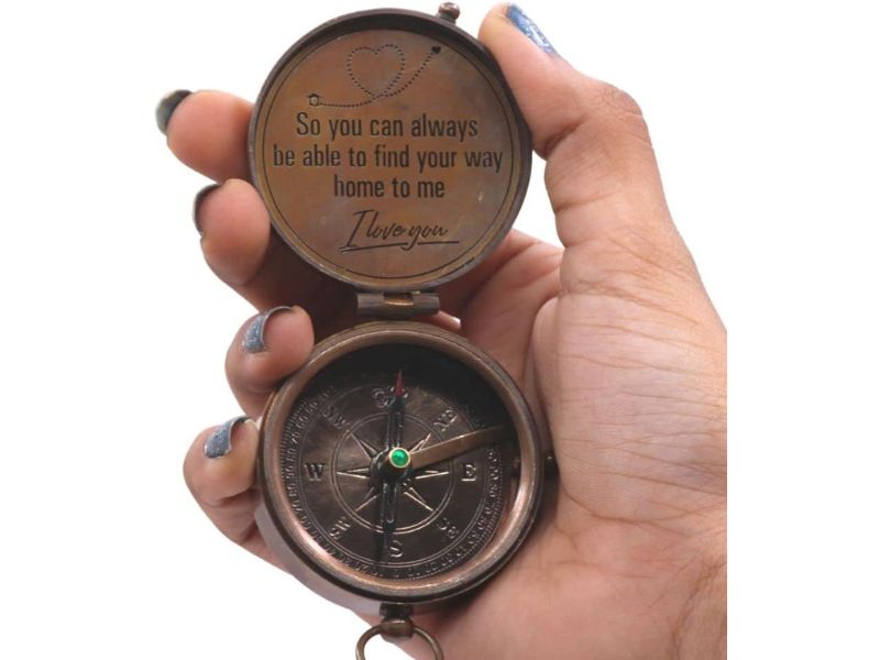So You Can Always Find Your Way Back Home Compass | Engraved Brass Compass with Leather Case | Romantic Gifts for Him Her | Anniversary Gift for Husband | Personalized Keepsake for Men