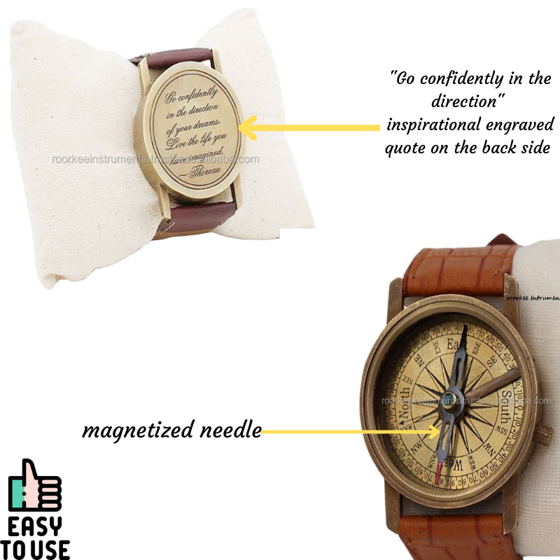 Wrist Watch Sundial Compass Gifts Ideas for Men Wrist Watch Sundial Cuff with Thoreau&amp;#039;s Go Confidently Quote