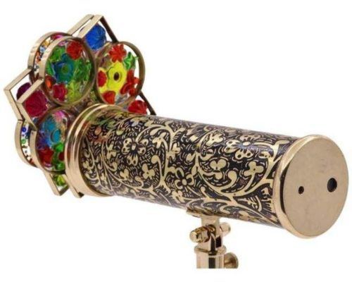 Large Floral Brass Parlor Kaleidoscope with Dual Mirror Systems & Tripod Stand – Limited Edition Collectible, Unique Handmade Gift for Weddings, Christmas & Special Occasions