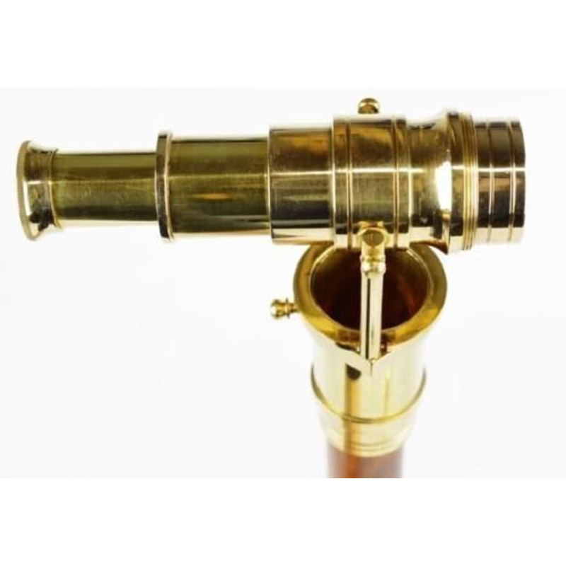 Brass Mechanical Gadget Telescope Cane Wood Walking Stick