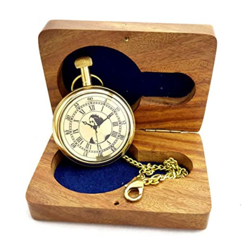 Handmade Shiny Brass Mother Teresa ( Vintage Art ) Pocket Watch With Wooden Box