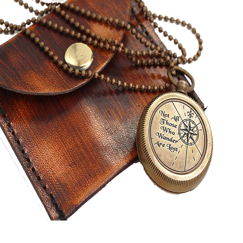 NOT ALL THOSE , Quote  Antique Nautical Vintage Directional Magnetic Compass Necklace 