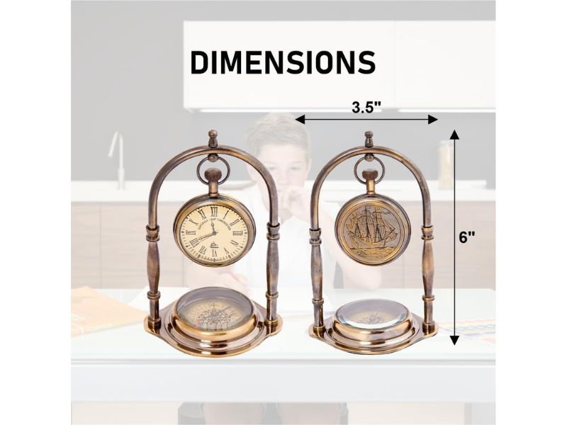 Vintage Brass Table Clock | Non-Ticking Silent Desk Clock, Battery Operated Small Antique-Style Timepiece | Nautical Vintage Decor for Bedroom, Living Room, Bedside & Office Shelf Display
