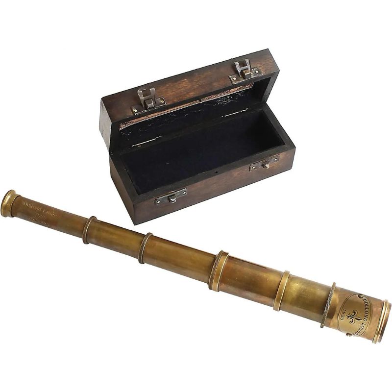 Nautical Vintage Maritime Brass Telescope Dollond London 1920 Antique with Wooden Box Spyglass