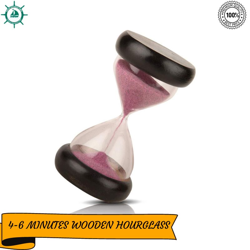 4-6 Minute Hourglass Sand Timer Clock with Sparkling Pink Sand 5.5&quot; Wooden &amp; Brass Vintage Antique Style Nautical Collectors Gift Decorative Souvenir Unique Creative Gifts for Home Office Study Desk