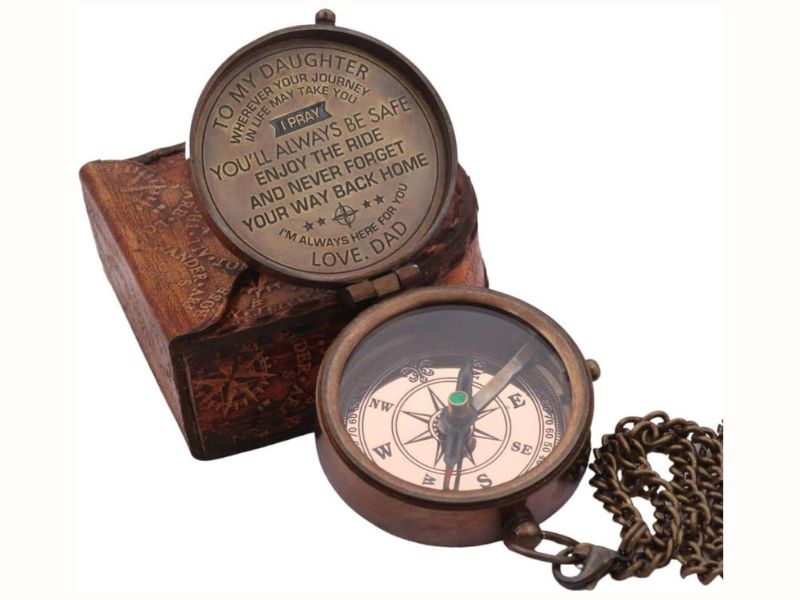 To My Daughter Compass from Dad – Engraved Brass Compass with Leather Case – Vintage Nautical Gift for Daughter – Inspirational Quote “Enjoy the Ride & Find Your Way Back Home” – Graduation Gift