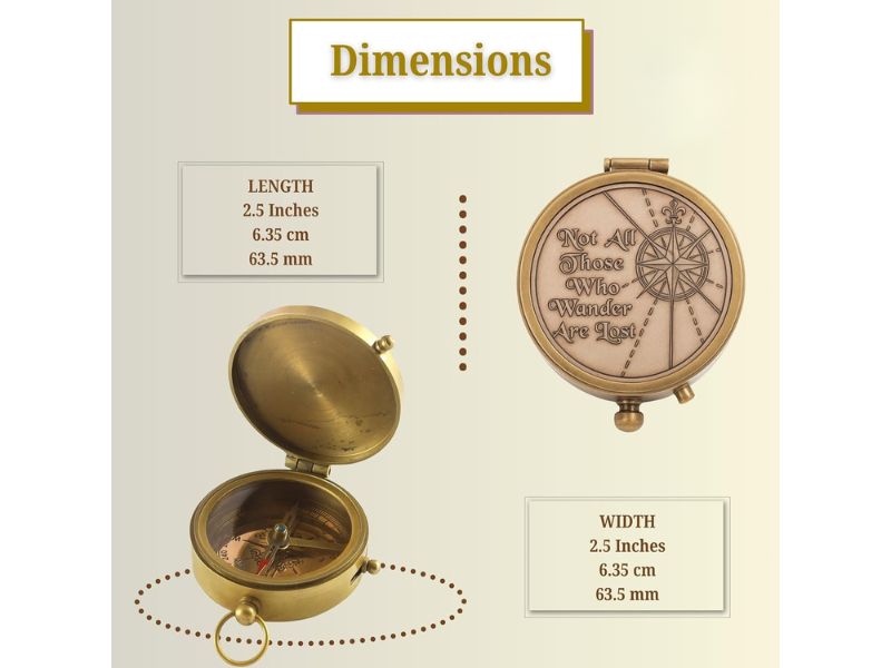 Marine Brass Compass with Leather Case – 2 Inch Engraved Quote “Not All Those Who Wander Are Lost” | Antique Copper Finish Nautical Pocket Compass for Travel, Camping, Graduation & Home Décor Gift