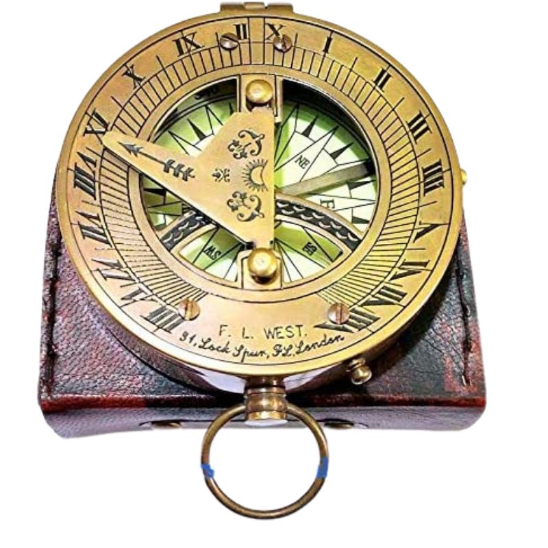 Nautical Vintage Brass Magnetic Compass with Handmade Leather Case