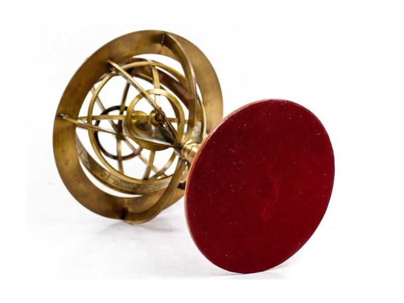 Antique Brass Armillary Sphere Globe 11 Inch | Premium Polished Finish, Wooden Base | Vintage Nautical Celestial Globe Decor | Tarnish Resistant Astronomical Model | Ideal Gift for Home Office Study