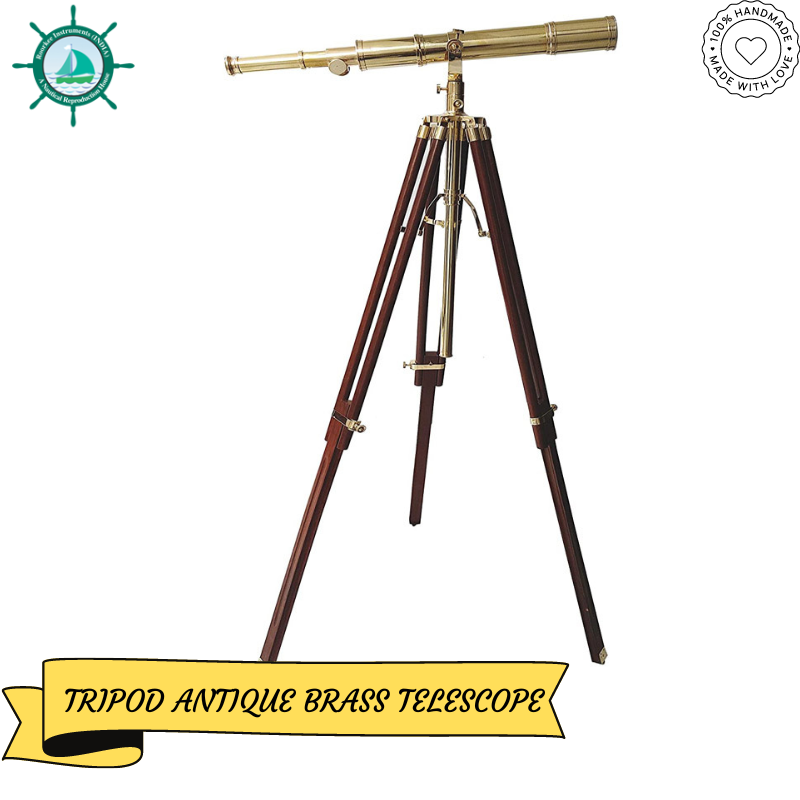 Retro Brass Telescope New Handmade Design Handicrafted Royal Vintage Telescope with Brown Tripod Solid Wood