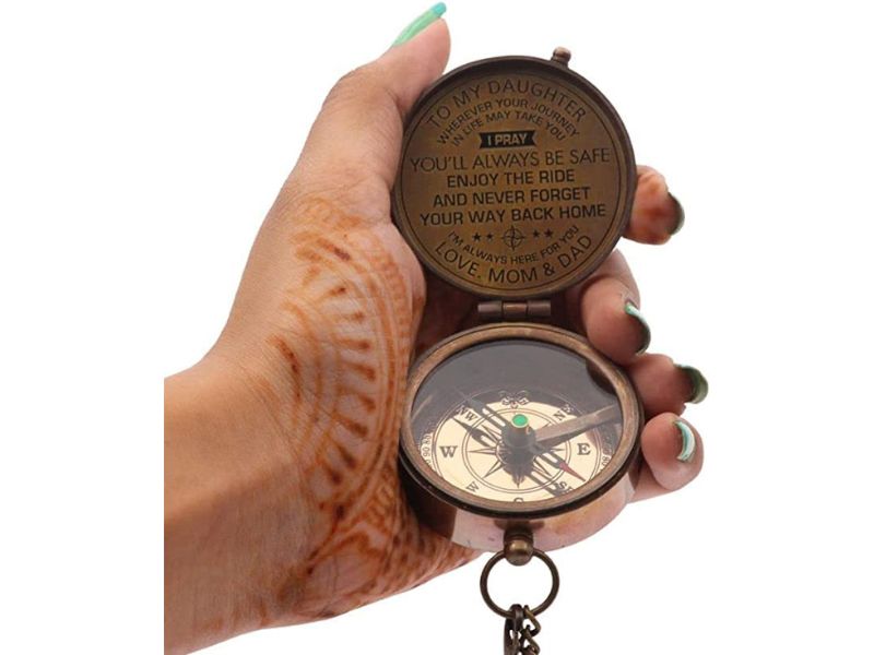 Engraved Brass Compass “To My Daughter” | Vintage Nautical Compass with Leather Case | Inspirational Gift from Mom & Dad | Graduation, Birthday, Baptism Keepsake