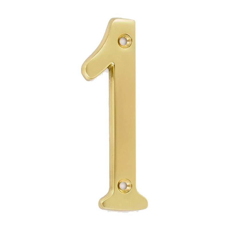 4 Inch Premium Bright Solid Brass Door House Numbers and Street Address Plaques Numbers for Residence and Mailbox Signs (Number 1)
