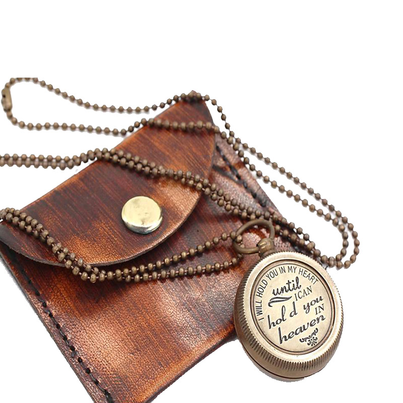 Antique Nautical Vintage Directional Magnetic Compass Engraved Quote Necklace with Leather Case 