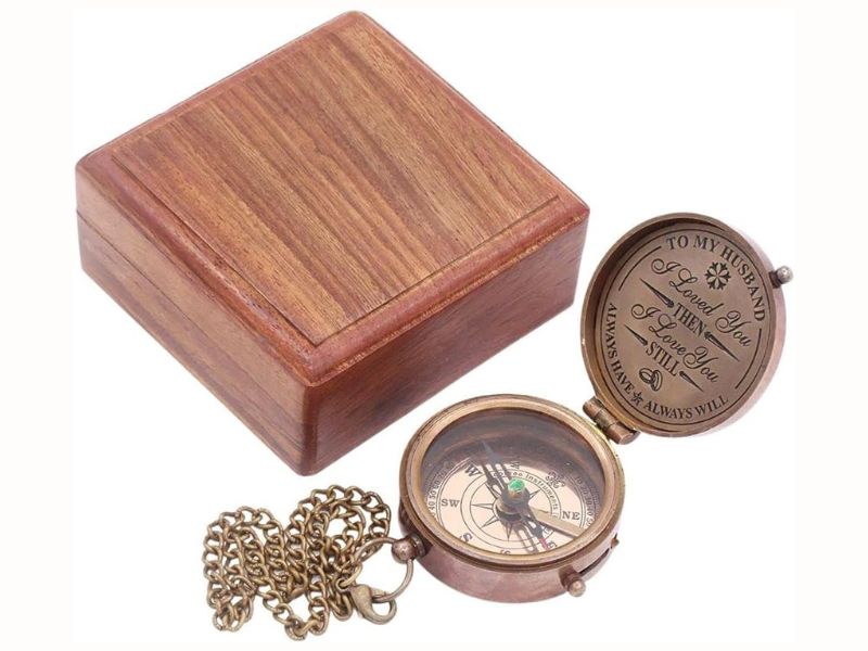To My Husband I Love You Engraved Brass Compass with Wooden Box | Romantic Anniversary Gift for Him | Vintage Keepsake Gift for Men | 5th 25th 50th Wedding Day Love Gift | Unique Husband Gift