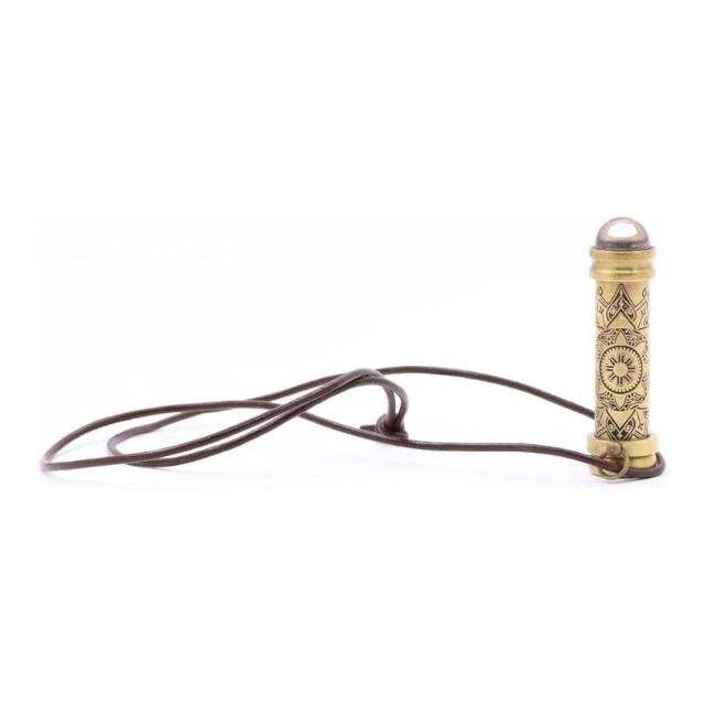 Handmade Brass Teleidoscope/Kaleidoscope Pendant Necklace with Etched Mandala Pattern, Pocket Scope Locket with Leather Cord