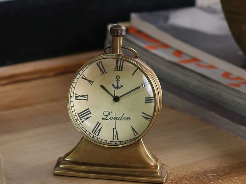 Vintage Brass Table Clock with Roman Numerals | Anchor Design Maritime Desk Clock | Antique Nautical Home Décor | Collectible Gift for Office, Study, or Living Room