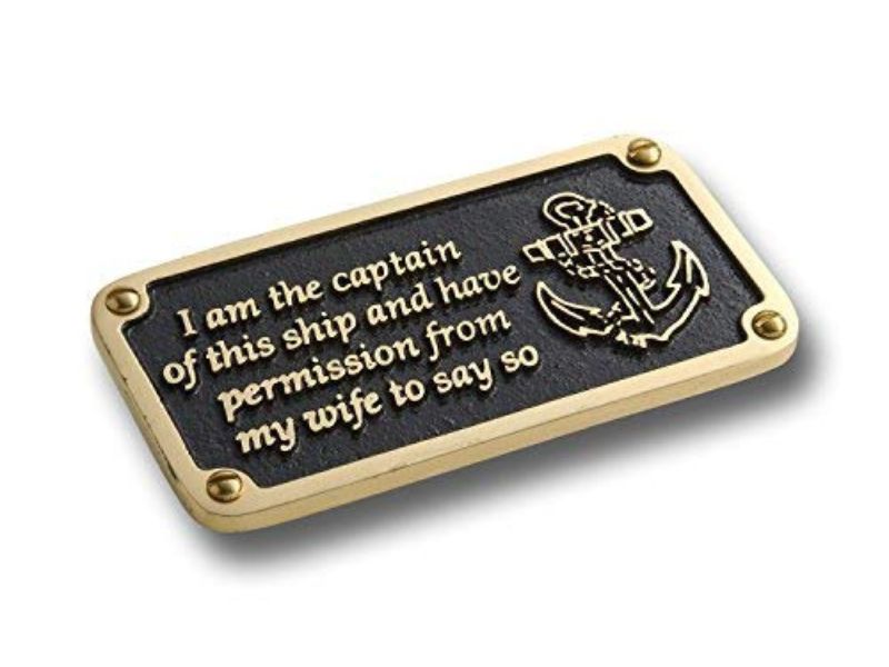 Nautical Brass Gift Plaque – “Wife’s Permission” Boating & Sailing Sign | Funny Maritime Wall Décor for Boat Cabin, Man Cave, Bar, or Office | Perfect Nautical Birthday Gift for Him, Sailor, or Captain