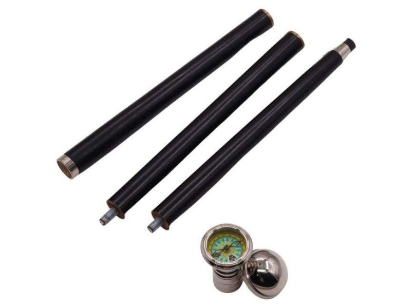 Handcrafted Wooden Walking Stick with Brass Compass Handle – 3-Section Detachable Folding Cane for Men & Women | Vintage Walking Cane for Hiking, Travel & Gift