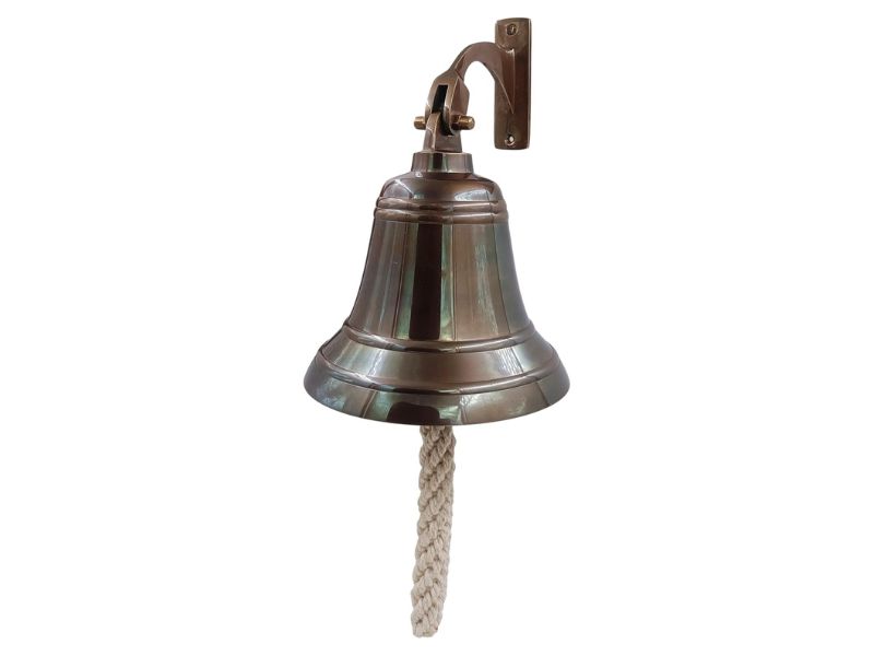 Solid Brass Wall Mounted Ship Hanging Bell 6 Inch – Antique Finish Nautical Brass Bell for Reception, School, Outdoor, Indoor, Dinner & Church by Roorkee Instruments India