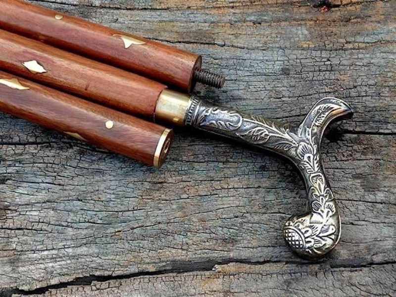 Vintage Brass Floral Handle Wooden Walking Cane – Handcrafted Walking Stick for Men & Women, 36 Inch Foldable Designer Victorian Cane with Solid Rosewood Shaft – Collectible Gift for Gentlemen & Seniors
