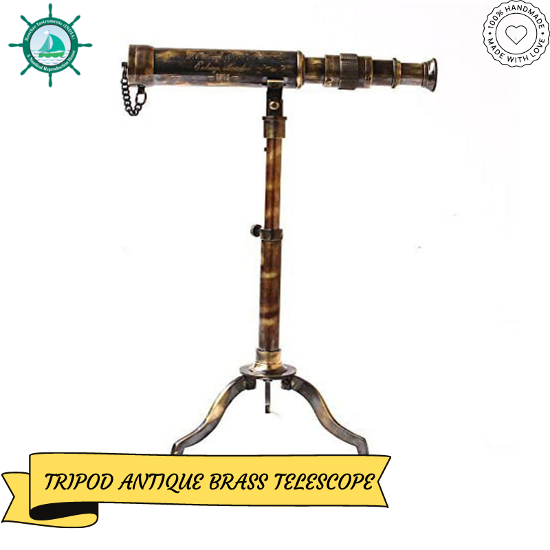 Nautical Telescope W. Ottway London 1915 Vintage Stand, 10 by 18 inch, Brass Antique