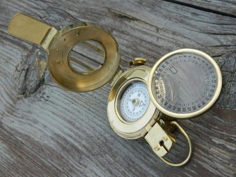 Antique Brass Military Navigation Compass | Vintage Marine Polished Pocket Compass | Nautical Survival Trekking Hunting Outdoor Navigational Instrument