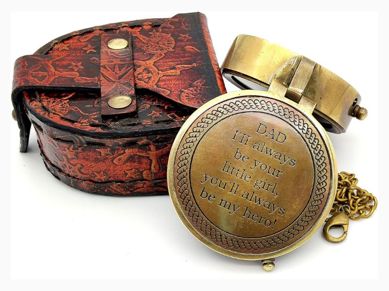 Dad I\'ll Always Be Your Little Girl Compass, Premium Handcrafted Brass Engraved Compass with Leather Case, Sentimental Gift for Father Dad from Daughter, Hero Quote Keepsake, Vintage Compass Gift