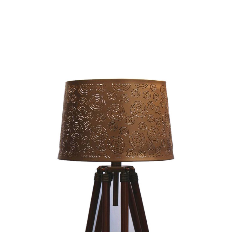 Classic Brass Round Shadow Wood Tripod Floor Home Decor Lamp with Shade and Bulb