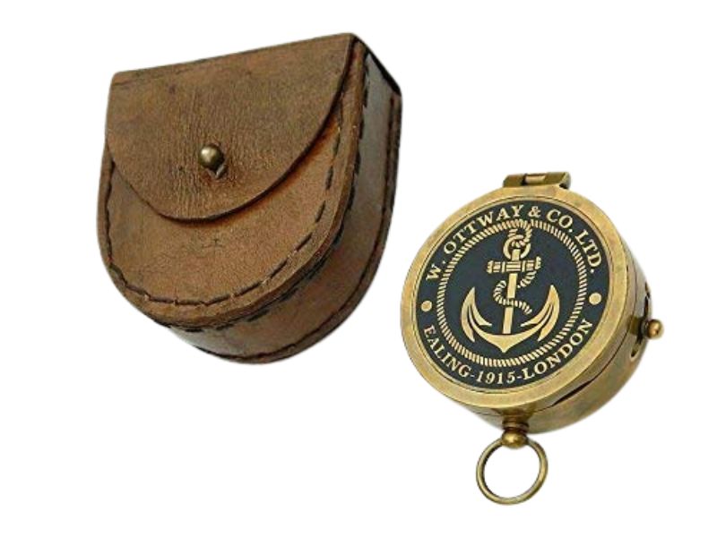 Vintage Brass Pocket Compass by W. Ottway & Co Ltd – Ealing 1915 London Maritime Nautical Compass with Leather Case | Antique Collectible Gift for Sailors, Explorers & Home Décor