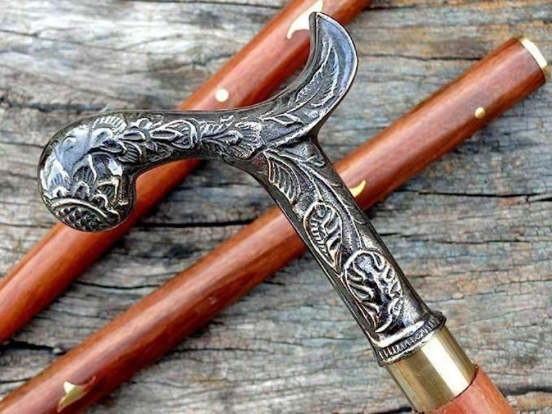 Vintage Brass Floral Handle Wooden Walking Cane – Handcrafted Walking Stick for Men & Women, 36 Inch Foldable Designer Victorian Cane with Solid Rosewood Shaft – Collectible Gift for Gentlemen & Seniors