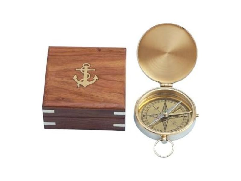 Nautical Solid Brass Gentlemen’s Compass with Rosewood Box – 4 Inch Vintage Maritime Navigation Compass | Antique Brass Finish Gift for Sailors, Collectors, and Home Office Decor