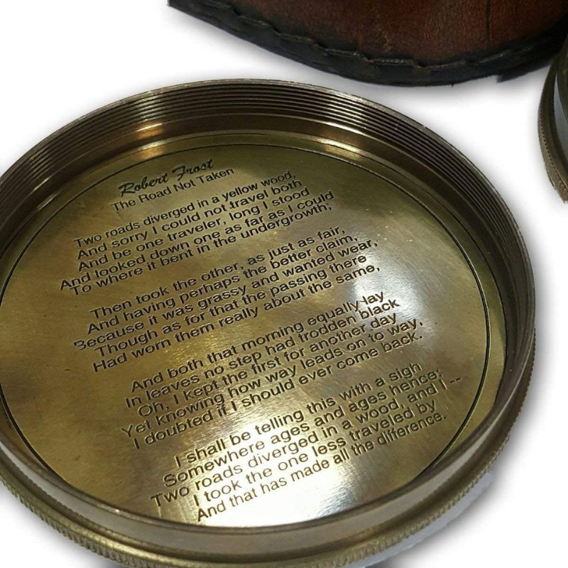 Antique Brass Compass Robert Frost Poem Engraved Compass Gift for Graduation, Baptism, Confirmation, Anniversary, Men, Women, Him, Her, Husband, Dad, Son, Boyfriend