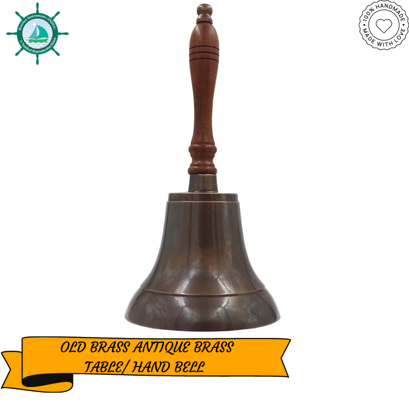 Hand Bell, School Bell, Call Service Bell with Wood Handle - 10 inches tall x 5 inches wide