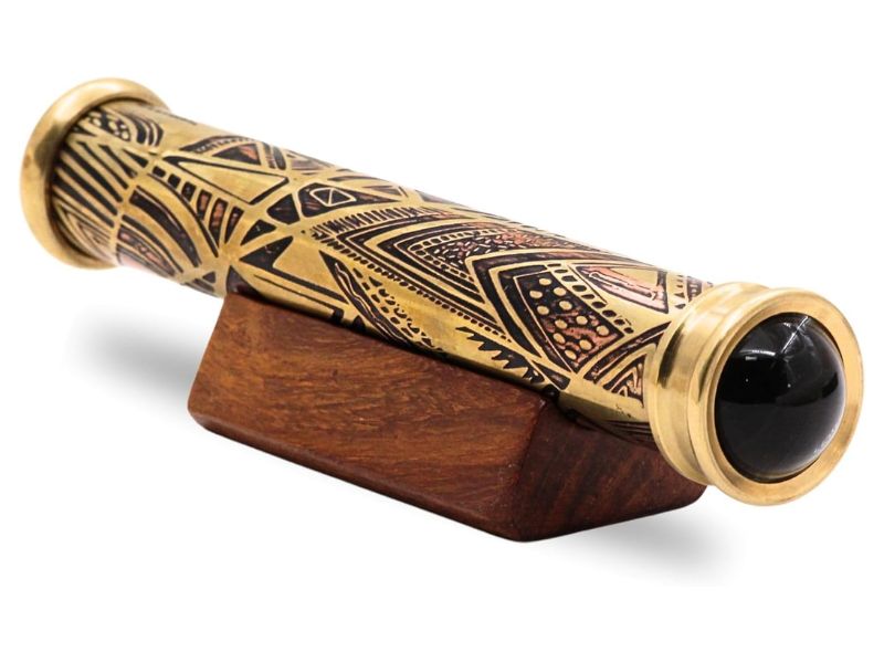 Handmade Antique Brass Teleidoscope Vintage Wooden Display Stand Unique Nautical Decor and Collectible Gift