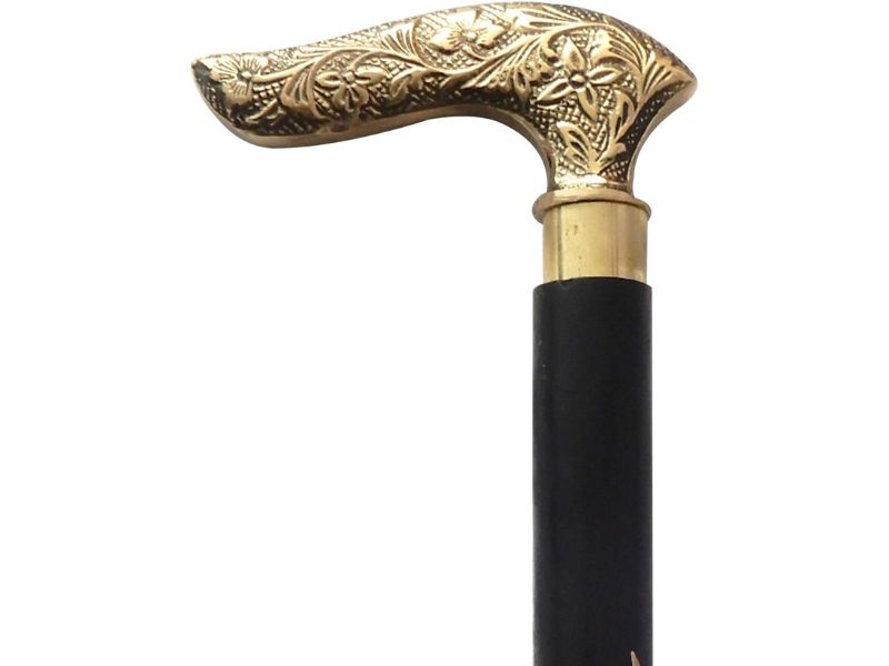 Vintage Floral Brass Handle Walking Cane for Men & Women – 37 Inch Wooden Walking Stick with Solid Brass Embossed Handle – Antique Style Cane, Gentleman Gift, Decorative Collector’s Piece