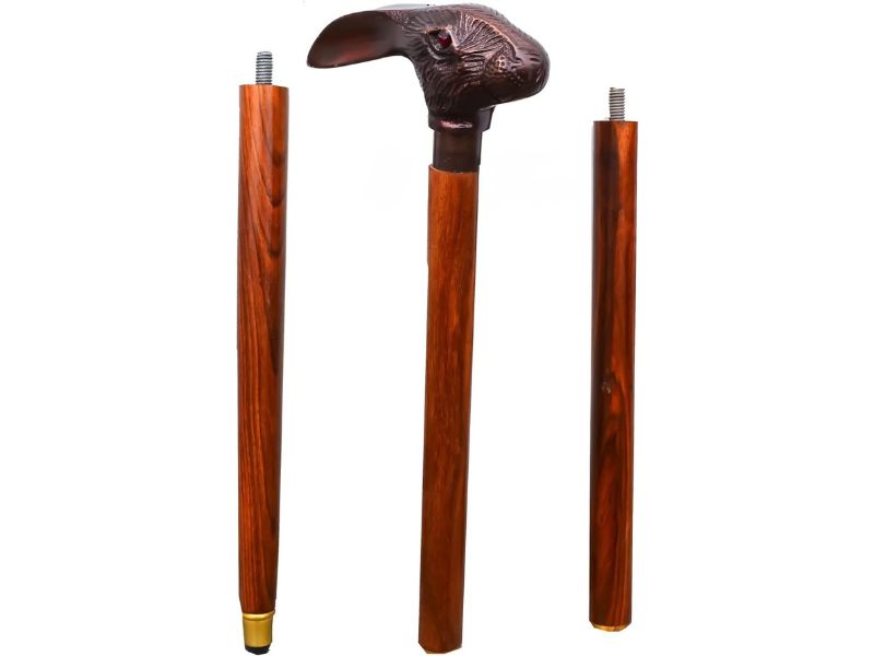 Vintage Rabbit Head Walking Cane with Red Eye Handle | Handcrafted Wooden Stick for Men & Women | Collectible Brass Handle Walking Stick | Victorian Steampunk Gift Cane by FYNJREX