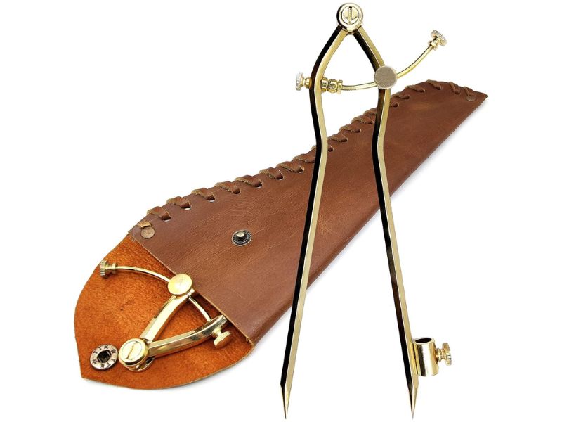 8 Inch Large Pencil Marking Compass with Steel Tip – Leather Scratch Compass & Wing Divider for Woodworking, Metal Scribing, Drafting & Map Plotting – Includes Protective Leather Cover